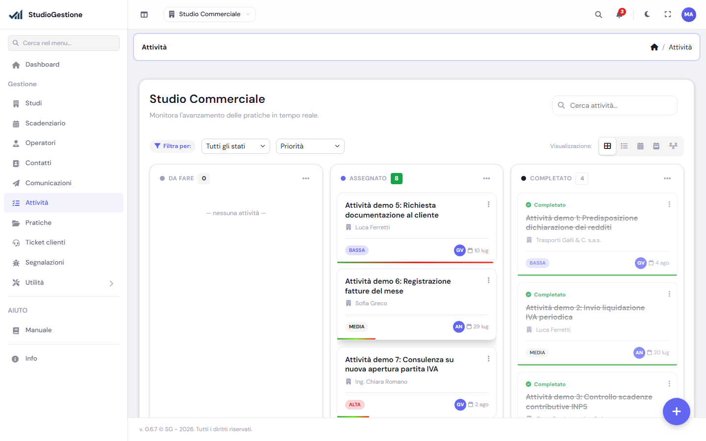 StudioGestione Dashboard Interface